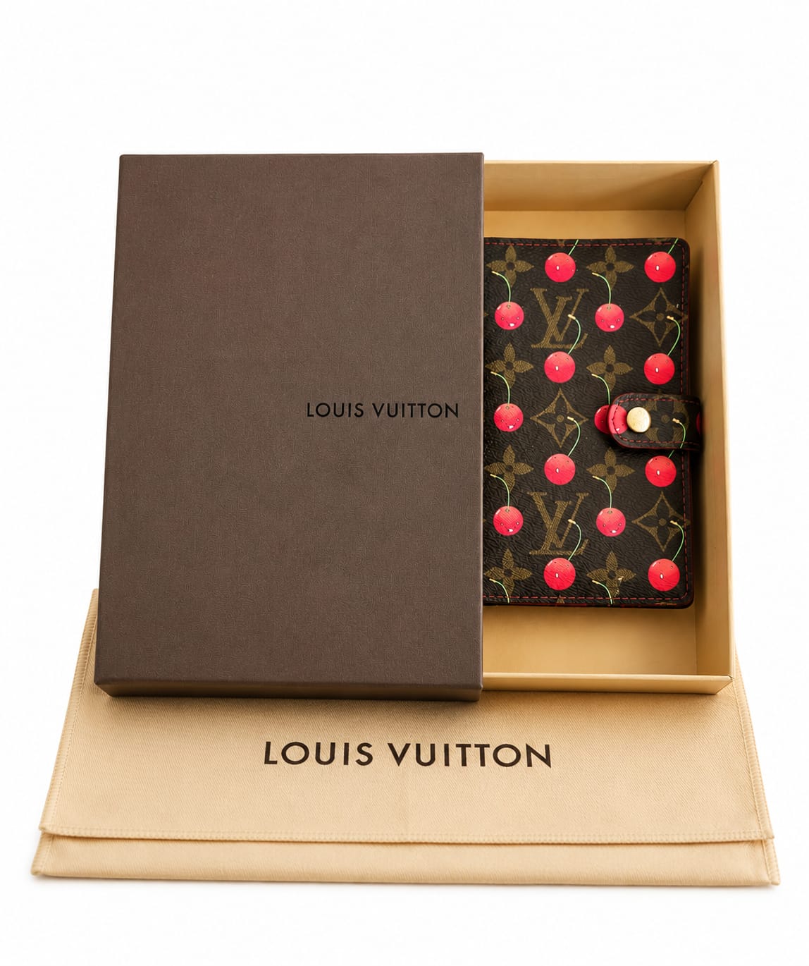 Louis Vuitton Cerises Agenda Cover – Takashi Murakami in Monogram Cerises Coated Canvas, Red Epi Leather Interior, Gold-Tone Hardware — sold from the Lux D'Oré archive