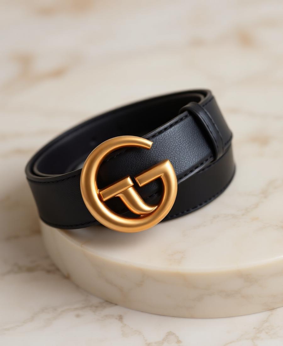 Gucci GG Marmont Belt in Black Leather, Antique Gold Buckle