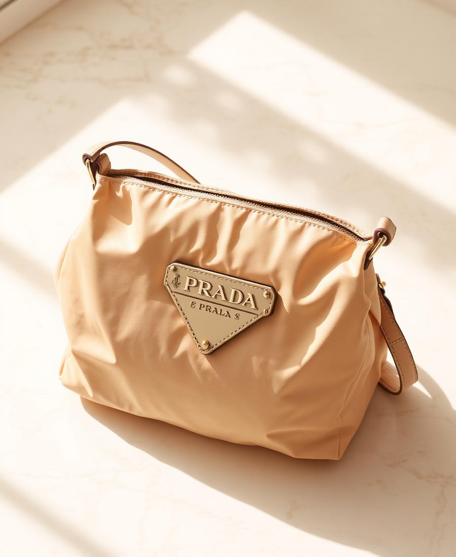 Prada Re-Edition 2000 Hobo in Cipria Re-Nylon, Enamel Logo