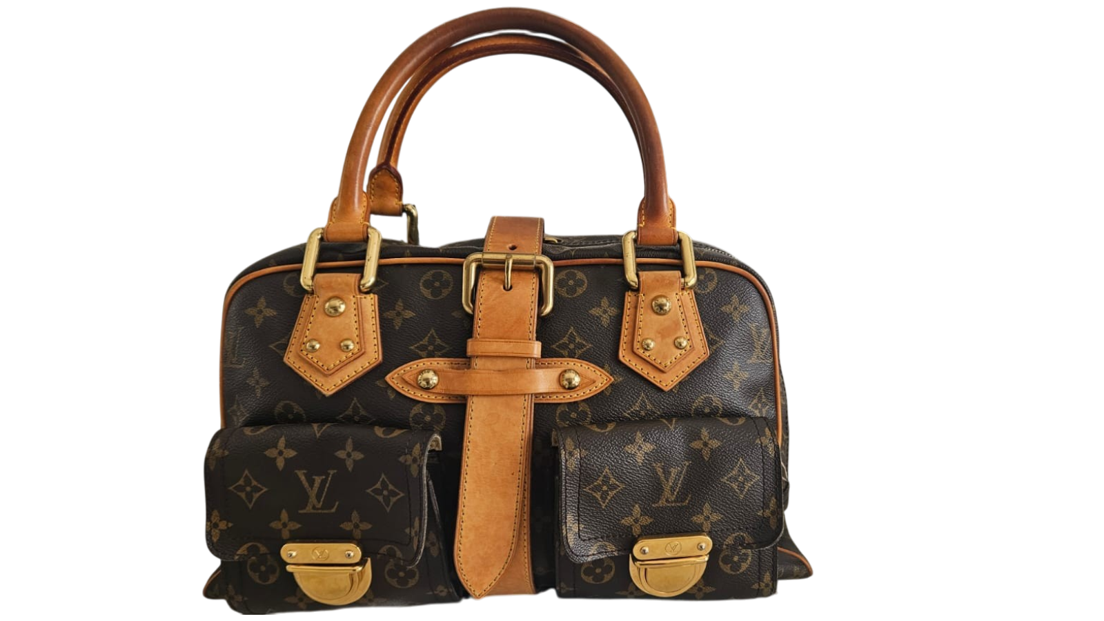 Louis Vuitton Manhattan PM in Monogram Coated Canvas, Vachetta Trim — sold from the Lux D'Oré archive